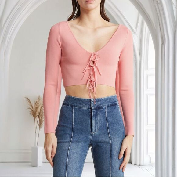 New NWT Alice + Olivia Sharee Crop Tie Front Blouse Shirt in Rose - Small - Picture 1 of 4
